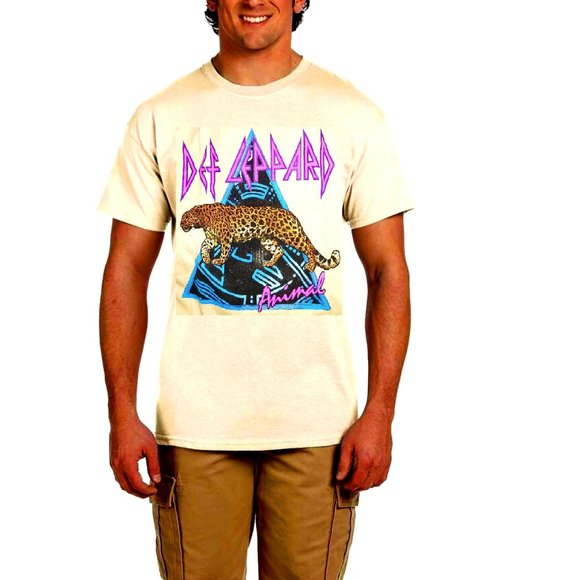 T-shirt Vintage Def Leppard Animal - Vert Olive - Taille S/M - Années 80 - Occasion